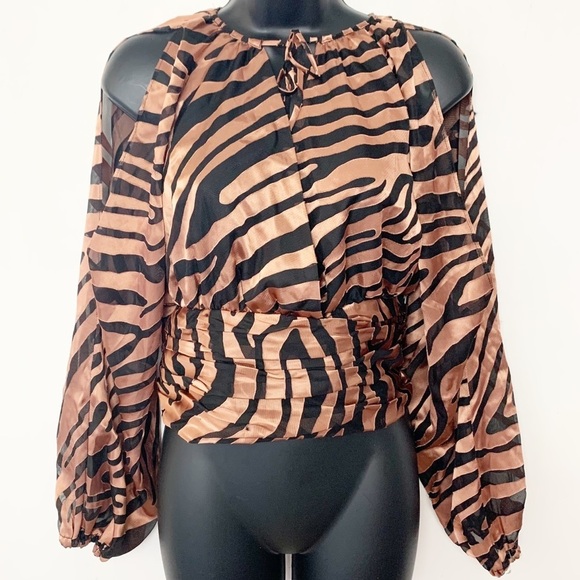 Hutch Jude Cold Shoulder Top Brown Zebra Size Medium - Picture 2 of 11